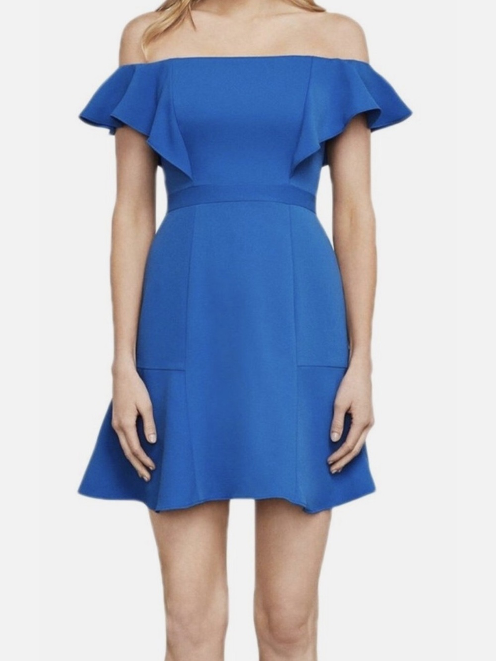 BCBG MAXAZRIA Alandria Off-Shoulder Dress in Larkspur Blue